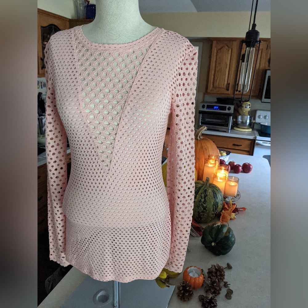 Women's top bcbgmaxazria size small peachy coral crop top corset style